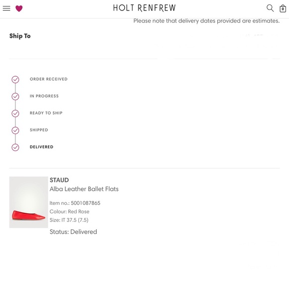 NWOT Authentuc STAUD Red Alba Ballet Flats 37.5 - Picture 7 of 7